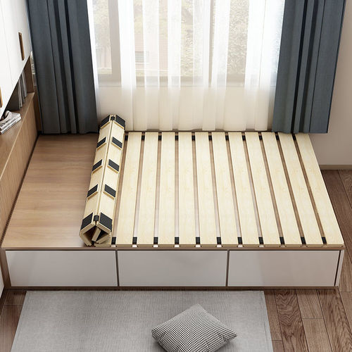 G3YN floor bed frame, ribbed bed frame, tatami bed frame without headboard, light luxury modern platform bed board, solid wood thickened flooring