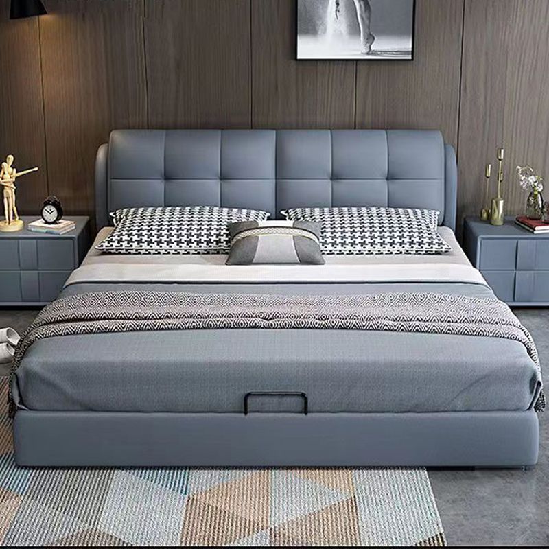Modern Simple Upholstered Solid Wood Leather Bed 1.8X 2m Double Bed Master Bedroom Large Bed Home Bedroom 1.5m Single Bed