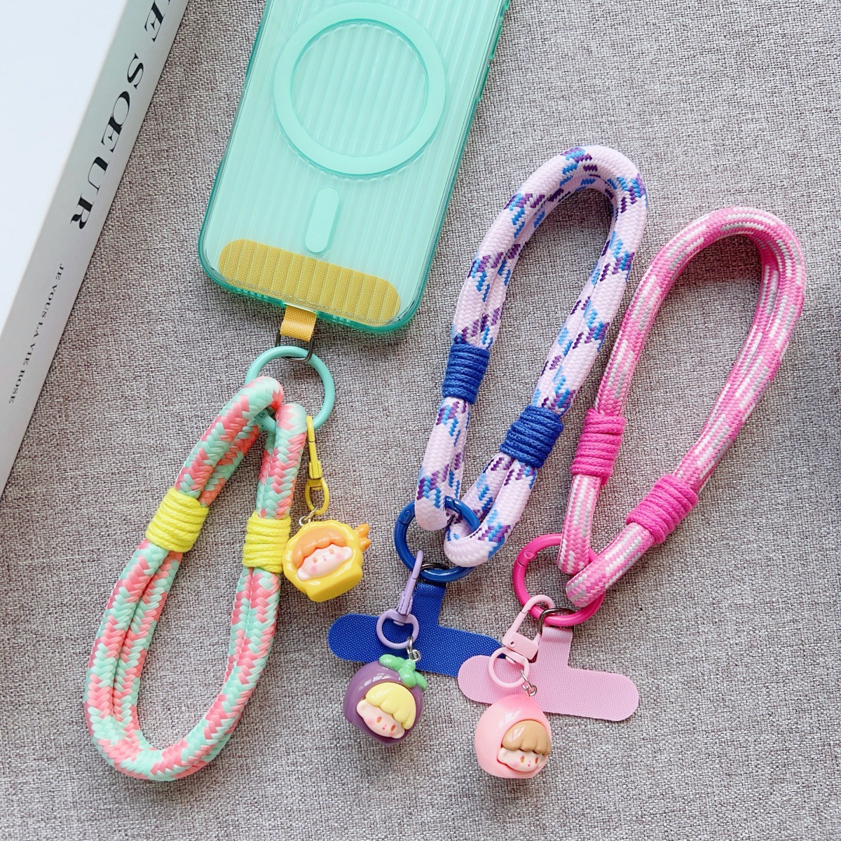 Cordón de dopamina para teléfono móvil, resistente a la pérdida y al grosor, duradero, cordón de muñeca tejido a mano, carcasa, accesorios colgantes de frutas europeas