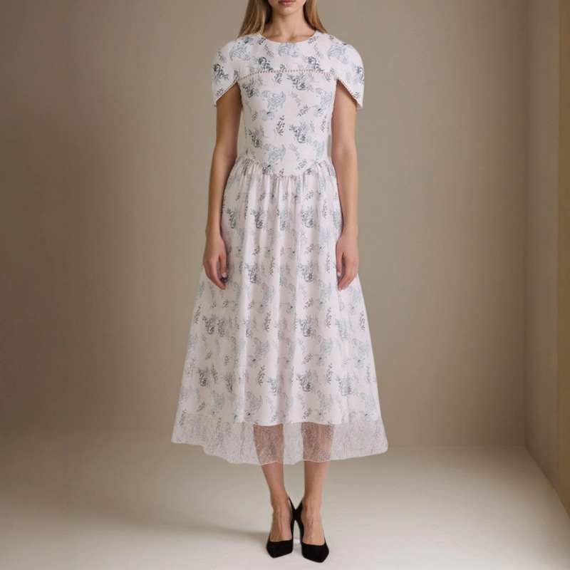 Vietnamese Niche Design Floral One-Shoulder Dress for Women in Autum New Heavy Beaded Elegant Waist Long Skirt