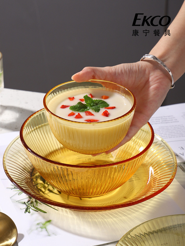 Corning Amber Glass Tableware Set Rice Bowl Noodle Bowl Soup Bowl Glass Bowl High Temperature Resistant Salad Bowl Set Home