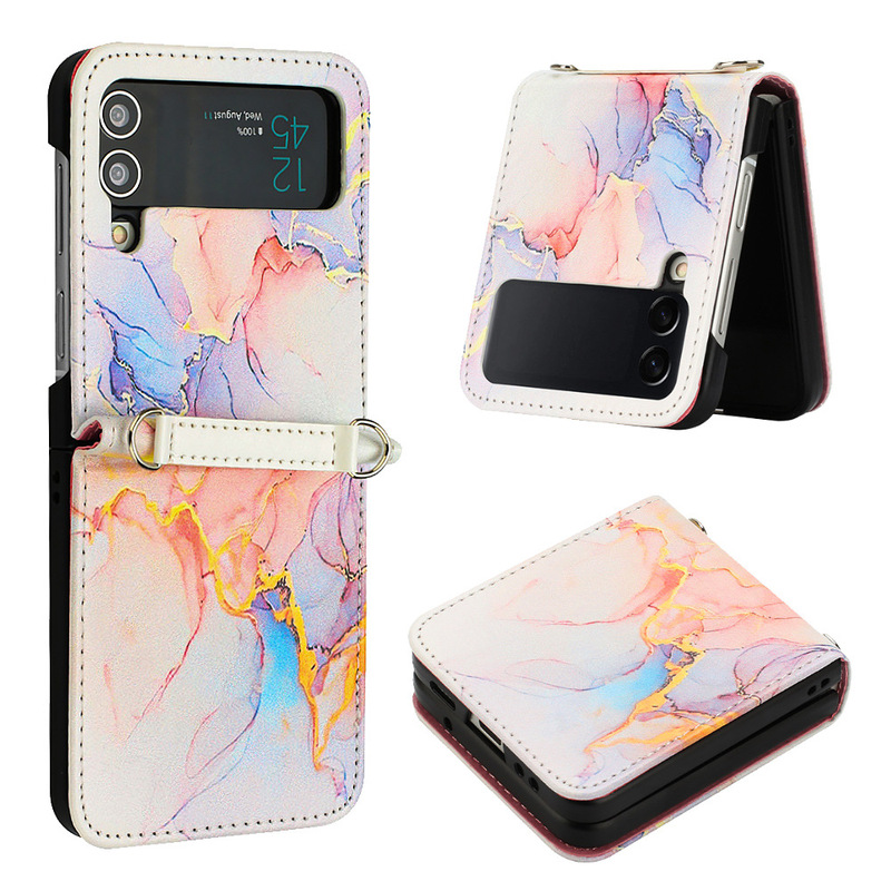 New Samsung Zlip4 Flip Mobile Phone Case Marble Magnetic Card Leather Case Zlip3 Protective Case