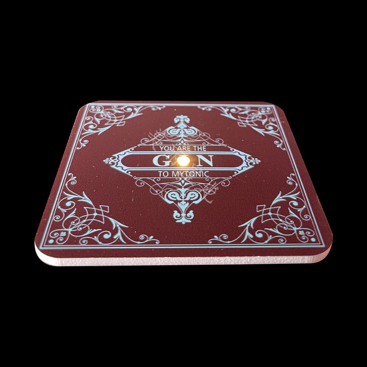 Nuevo posavasos luminosos con sensor de gravedad ultrafino, suministros de atmósfera de barra, posavasos led, patrón de logotipo de impresión en color