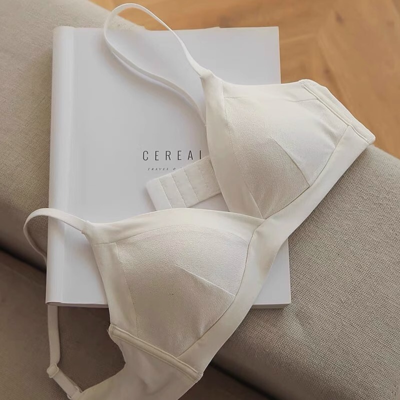 Zhiqu Cotton Underwear for Women, Summer Thin Style, Mulberry Silk Triangle Cup, Small Chest Gathering, Large Chest Minimizing Bra, Wireless