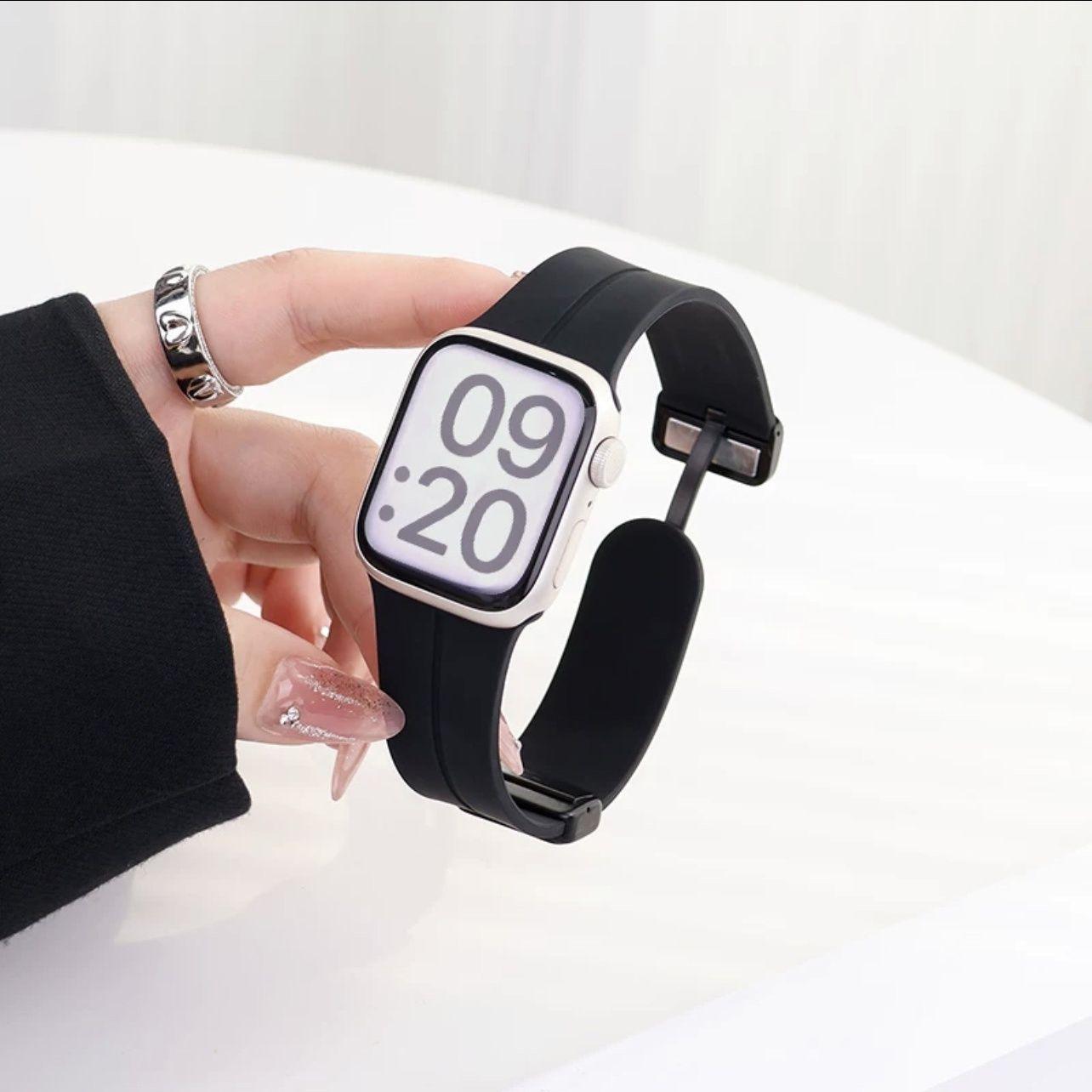 Correa de reloj Apple aplicable iwatch10987Ultra silicona líquida con hebilla plegable magnética carcasa protectora de caramelo