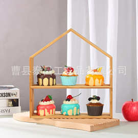 竹木双层蛋糕展示架生日宴婚礼蛋糕甜品展示架下午茶甜品摆台
