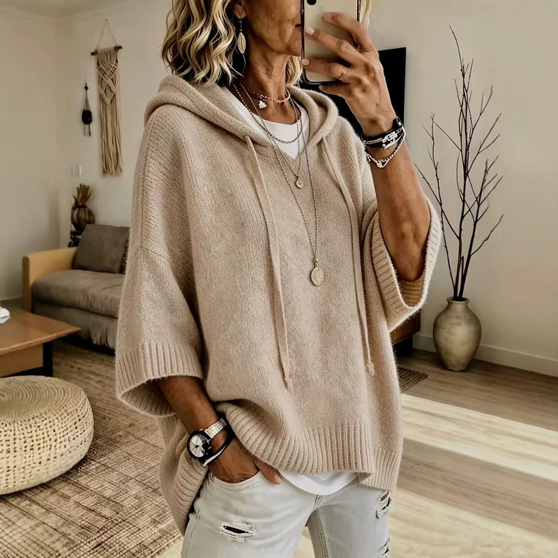 Cross-border hooded batwing knit sweater, autumn/winter Amazon TIMU new loose-fit three-quarter sleeve outerwear sweater for women, a hot-selling item Cross-border hooded batwing knit sweater, autumn/winter Amazon TIMU new loose-fit three-quarter sleeve outerwear sweater for women, a hot-selling item