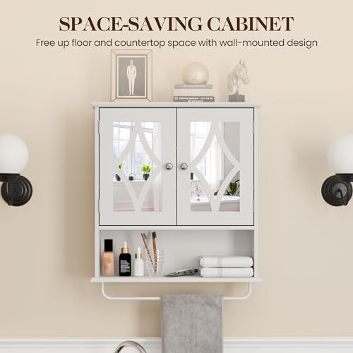 Craft Bathroom Medicine Cabinet Mirror Wall Mounted Storage Cabinet with Adjustable Shelf Wall Cabinet Bathroom Laundry White