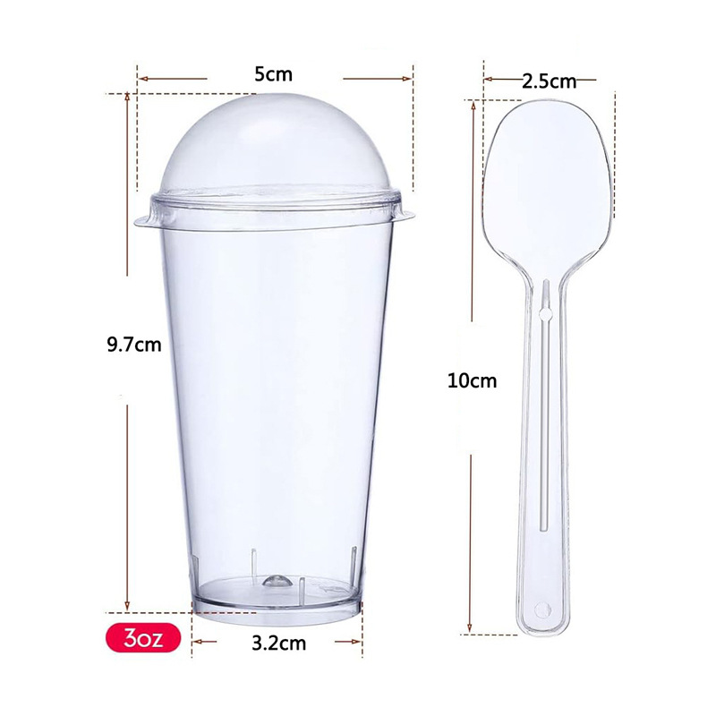 Amazon transfronterizo desechable PS taza de plástico transparente dura taza de pastel de mousse taza cuadrada con cubierta y cuchara conjunto