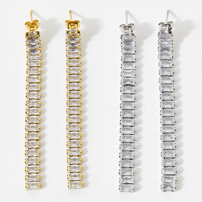 Geometric Pattern Women'S Gender 1 Pair Glam Geometric Plating 304 Stainless Steel Zircon 16K Gold Plated White Gold Plated Gold Plated Stainless Steel Earrings
