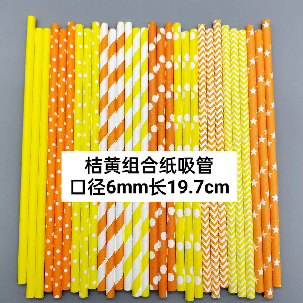 Paja de papel naranja desechable degradable decoración de fiesta paja bebida cóctel hecho a mano tubo recto