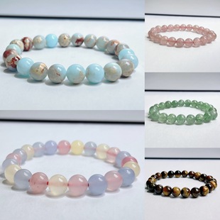 8mm European and American Cross-border Amazon AliExpress AMZ Best Selling New Single-loop Bracelet Multicolor Gem Round Bead Bracelet