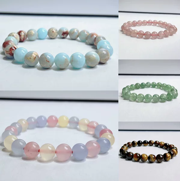 8mm European and American Cross-border Amazon AliExpress AMZ Best Selling New Single-loop Bracelet Multicolor Gem Round Bead Bracelet