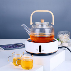 High Borosilicate Glass Teapot with Thickened Filter Mesh Flat Handle Striped Glass Electric Ceramic Burner Teapot for Home Use