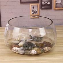 鱼缸玻璃圆形办公桌绿萝水培家用小鱼创意透明小型迷你桌面乌圆圆