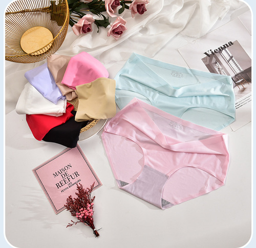 Seamless underwear for women, ice silk, one piece, mid-waist, large size, foreign trade wholesale, briefs, thin underwear 810