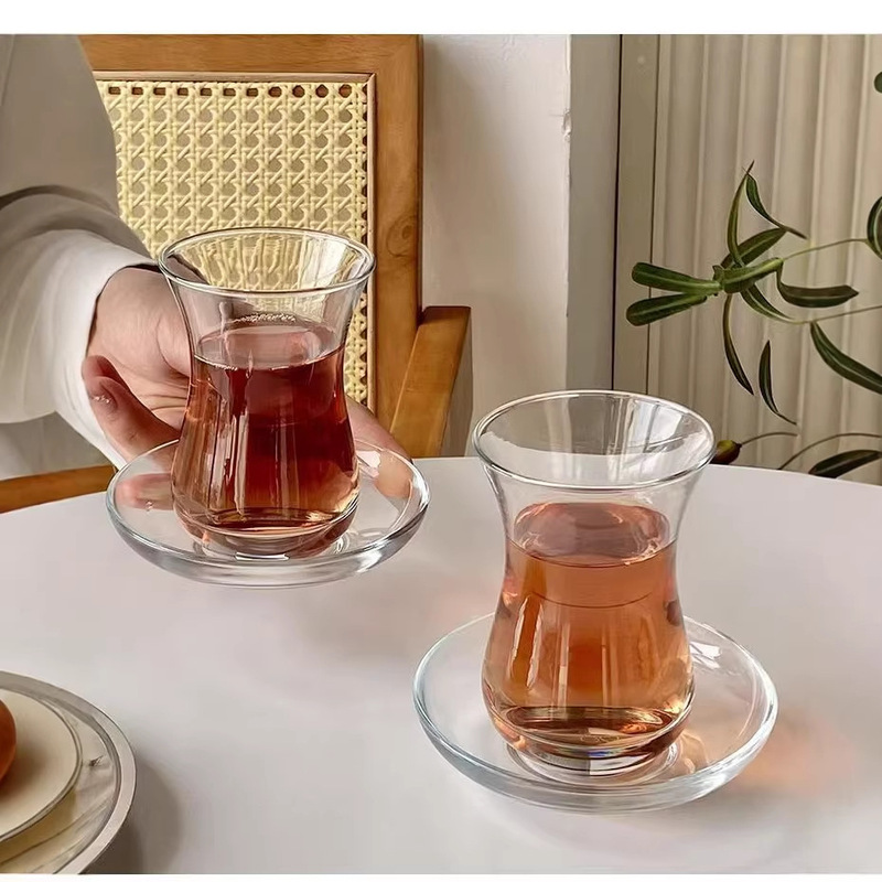 Turkish Black Tea Cup, Heat-Resistant Glass Cup, European-Style Afternoon Tea Snack Plate, Coffee Flower Tea Small Cup, Transparent Household Use Turkish Black Tea Cup, Heat-Resistant Glass Cup, European-Style Afternoon Tea Snack Plate, Coffee Flower Tea Small Cup, Transparent Household Use