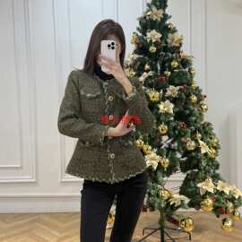 显瘦金属扣粗花呢圆领小个子百搭时尚短外套女感小香风上衣