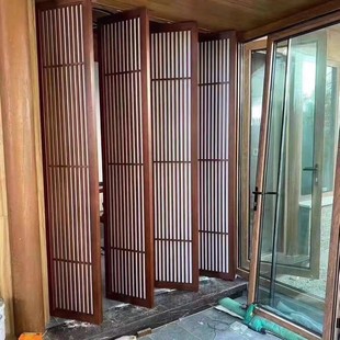 Rotating Door Solid Wood Screen with Hollow Lattice Design, Zen-Style Living Room Background Wall, Tea Room Entrance Partition for Small Apartments