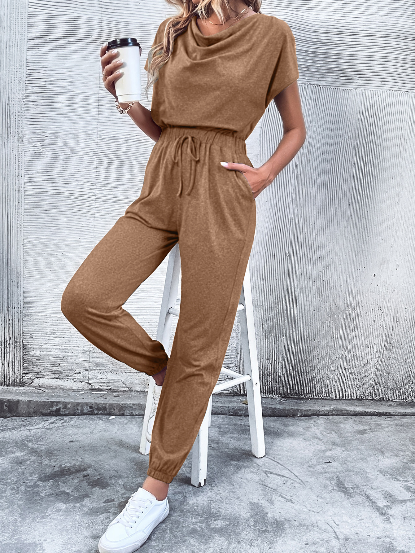 Women Clothing Casual Short-Sleeved Wide Leg Jumpsuit
