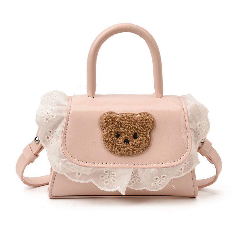 Bonito oso de peluche, bolso de hombro para niños y niñas, bolso de encaje dulce, mini bolso de accesorios para niños