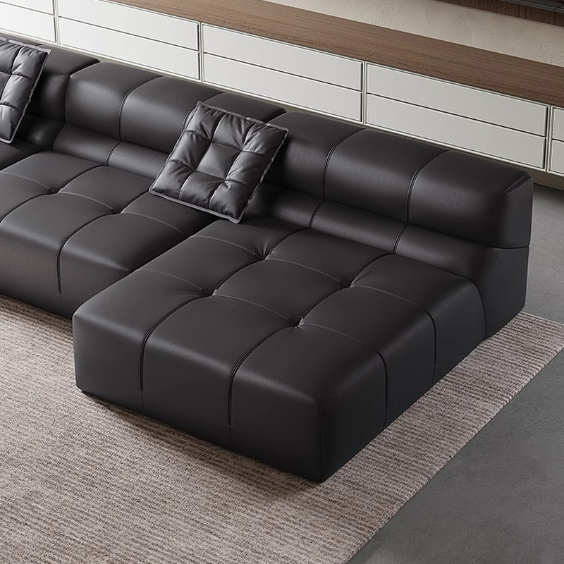 Sofá de cuero italiano minimalista, esquina de la sala de estar, sofá VIP sin reposabrazos, sofá negro