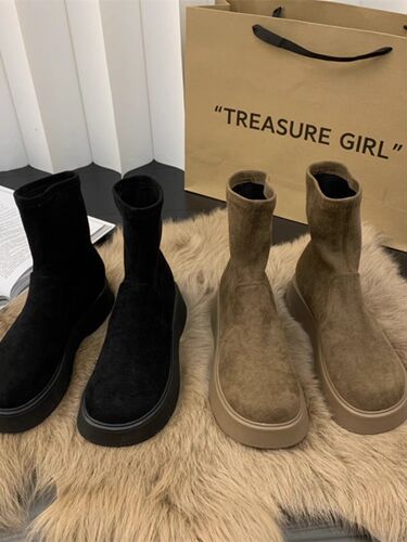 Slim Boot Thick Sole Martin Elastic Women's Boot with Fleece Lining Short Boots 2025 Versatile Fashion Trendy Autumn/Winter Model