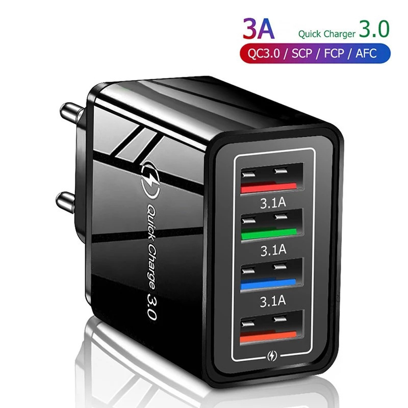 4USB mobile phone charger 5V3A multi port QC3.0 headphone watch fast charging head European and American standards_voghion.com