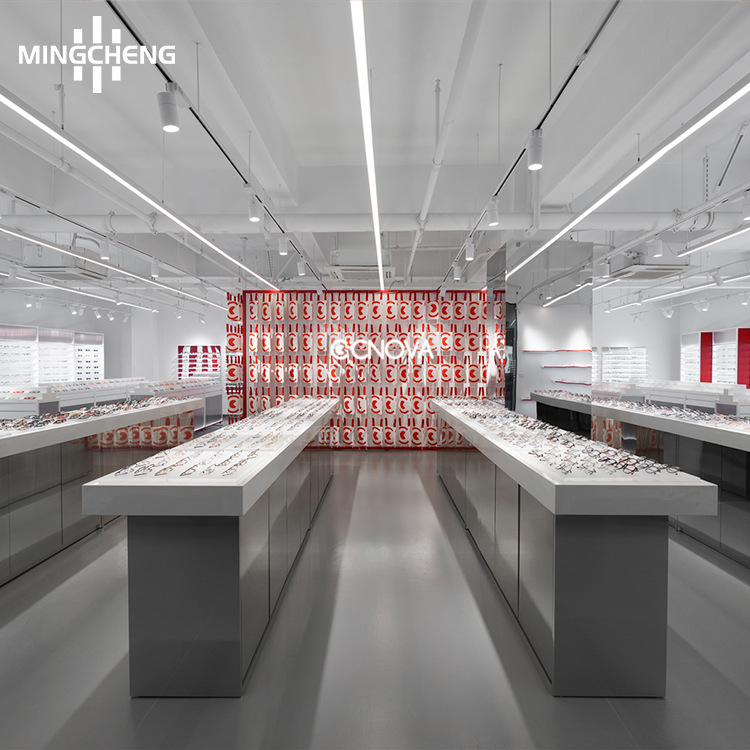 零售店近视眼镜展示柜设计商用时尚墨镜陈列台木质眼镜中岛柜批发