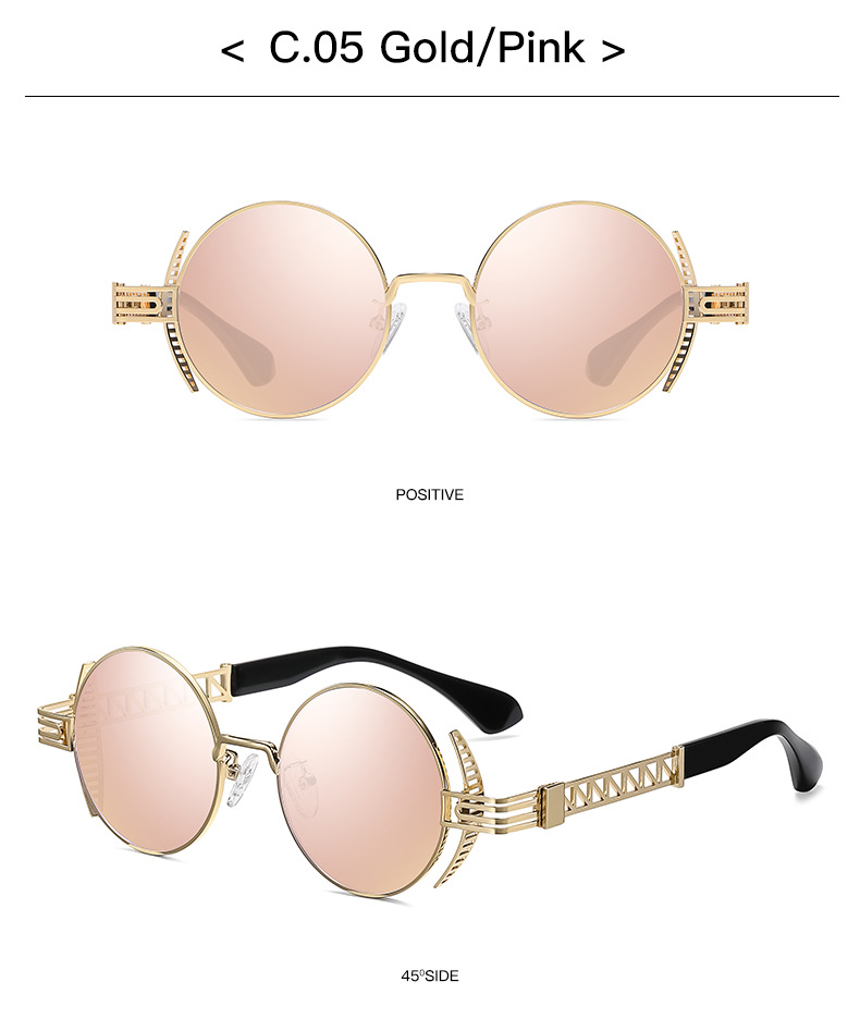 Hip Hop Punk Color Sólido C.A. Protección UV400 Marco Redondo Fotograma Completo Gafas De Sol Mujer display picture 5