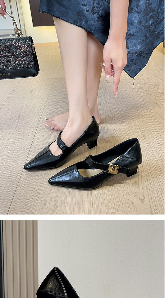 Giày cao gót nữ mũi vuông quai chéo thiết kế tối giản, gót thô 3–6 cm có thể gập gót — Màu nâu, Màu trắng ngà, màu đen chi tiết 12