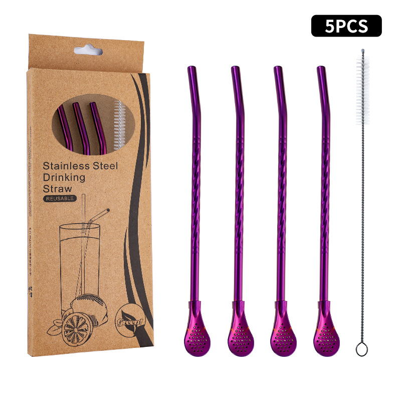 Juego de cuchara de pajita de acero inoxidable 304 transfronterizo creativo de té de yerba, filtro de jugo de yerba, té con leche, cuchara para mezclar café