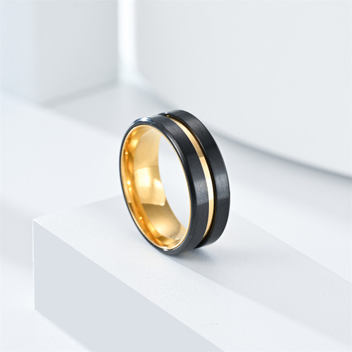  European and American fashion new two-color black and gold men's rings source manufacturer, large quantity preferential