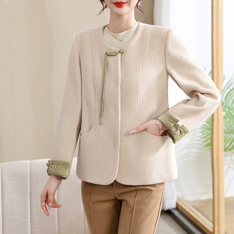 Весеннее пальто для мам, шерстяное пальто для маленьких мам, короткое пальто для женщин среднего и пожилого возраста, весенне-осенний топ с длинными рукавами для женщин