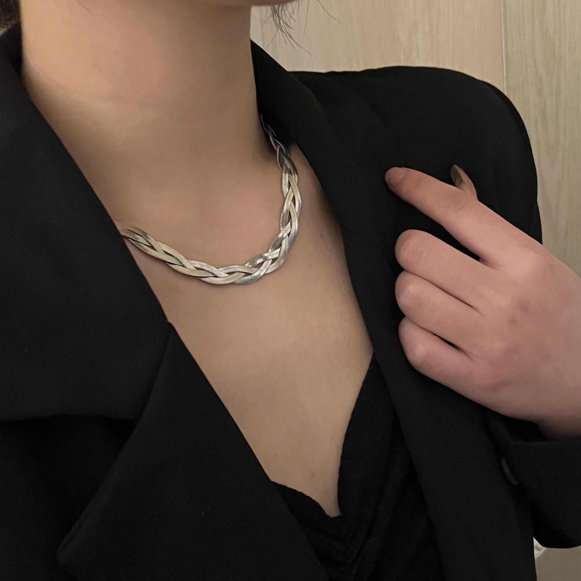 three-layer snake bone female retro fashion clavicle chain titanium steel