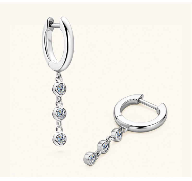 Geometric Pattern Women's Gender 1 Pair 925 Sterling Silver Moissanite Geometric Drop Earrings