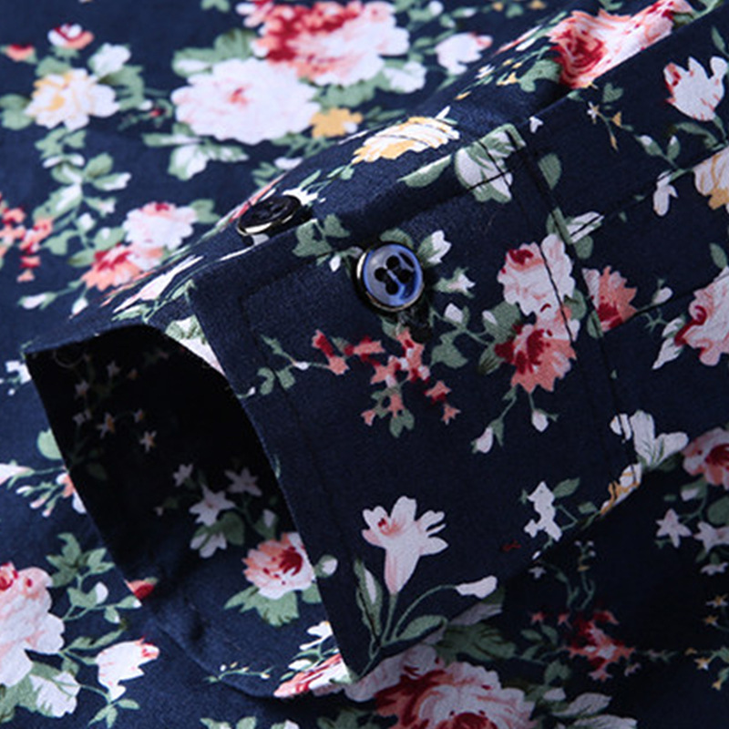 Camisas jóvenes de mediana edad de alta gama para hombres primavera y otoño tendencia floral coreana camisa de algodón nueva camisa floral de manga larga