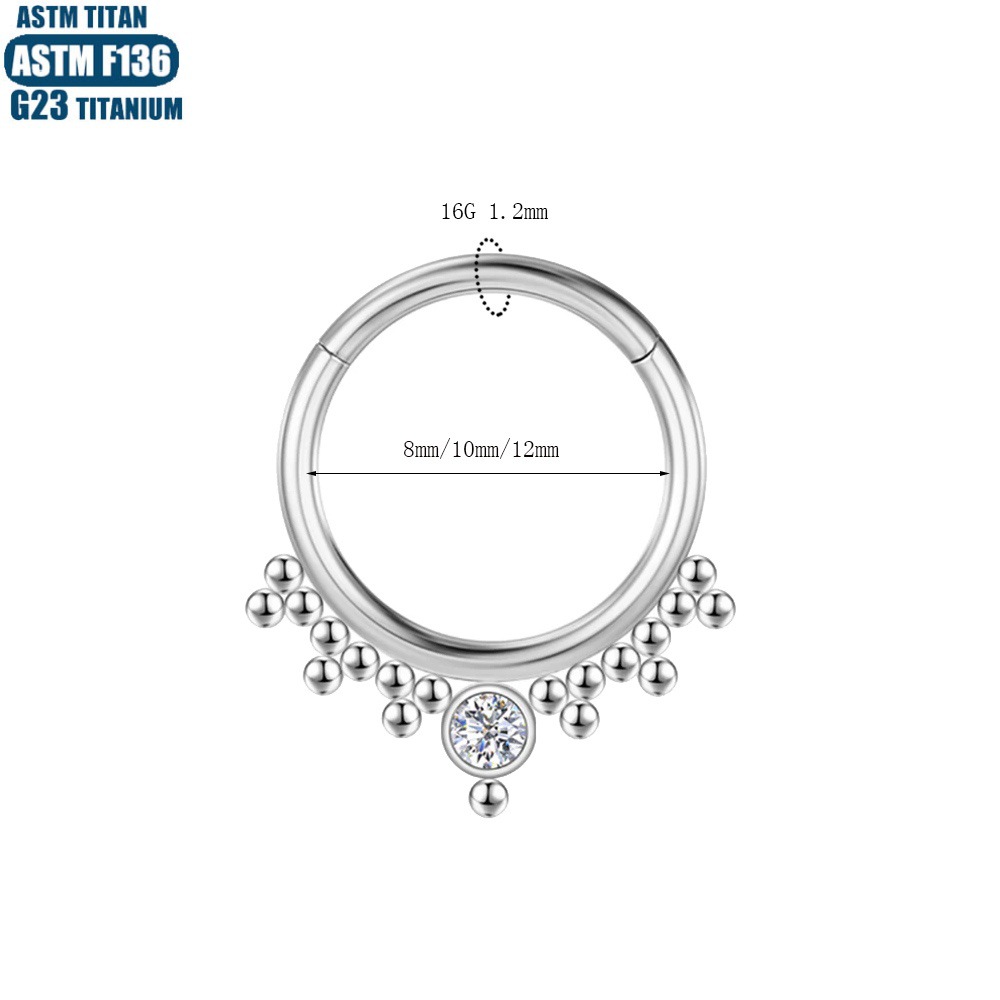 G23 Nose Ring - Titanium Zircon Cluster Bead Seamless Hoop for Septum, Tragus, Cartilage Piercing detail image 7
