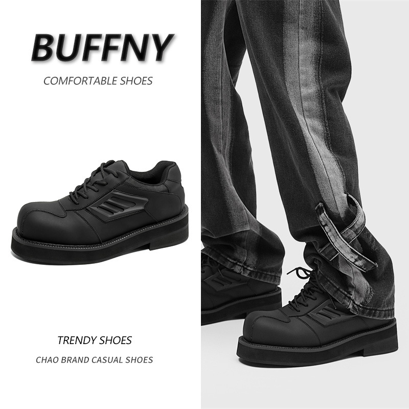 Matte black high quality small design casual shoes English style