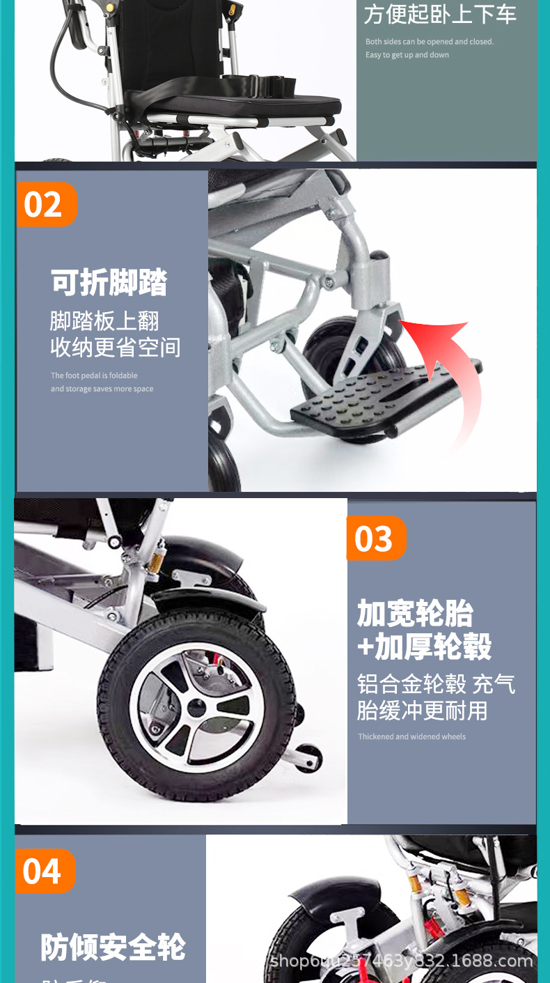 Electric Wheelchair for the Elderly, Intelligent, Fully Automatic, Foldable, Portable, Four-Wheel Mobility Wheelchair for the Disabled and the Elderly