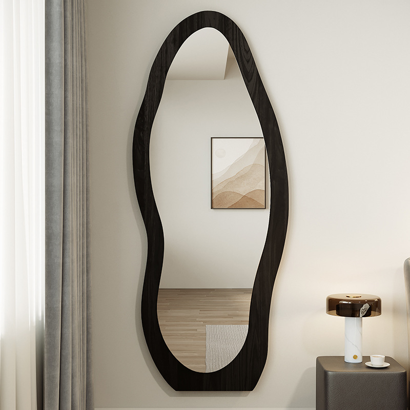 Espejo de cuerpo entero en forma de madera maciza, espejo de cuerpo entero, dormitorio doméstico, espejo de piso de pared colgante retro, espejo de tocador de tienda de ropa, espejo grande