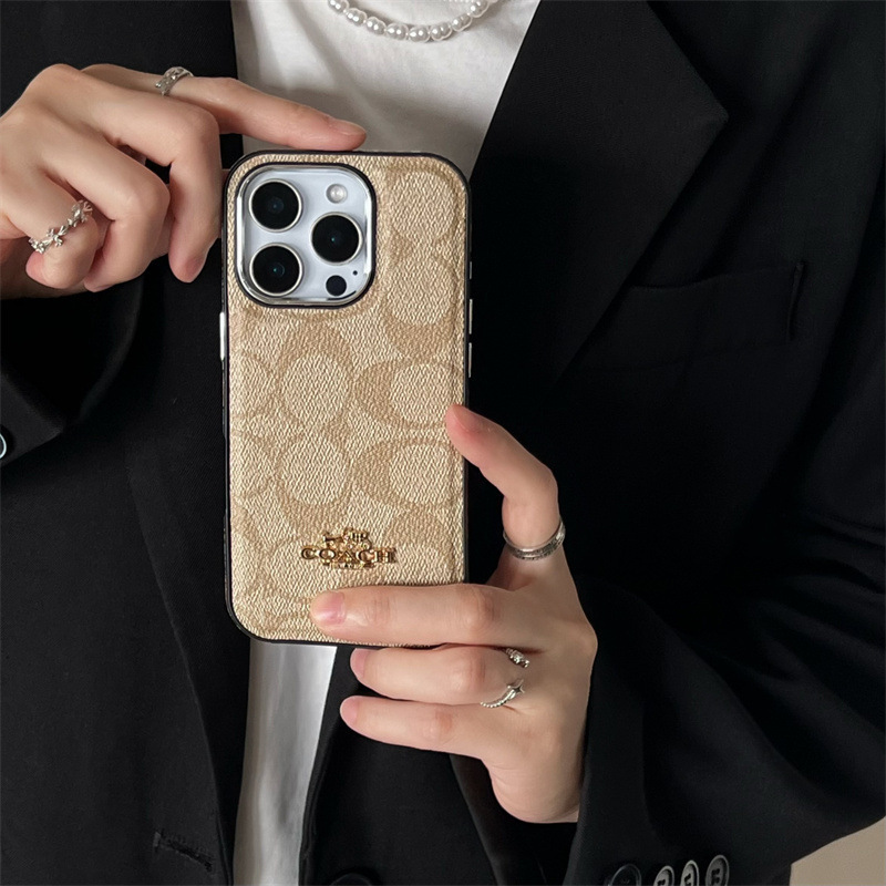 Trendy Brand Suitable for iPhone 15/16/17 Pro Max New Phone Case with Full Edge Leather Coating and Electroplated Lens Frame 13