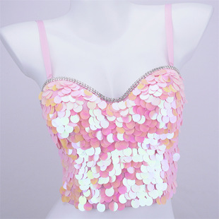 Cross-Border European and American Style Aliexpress Summer New Fish Scale Sequin Vest Women's Fish Bone Chain Bra Nightclub Hot Girl