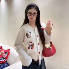 韩系甜美穿搭卡通Kitty猫针织开衫女2025秋新款慵懒软糯针织上衣