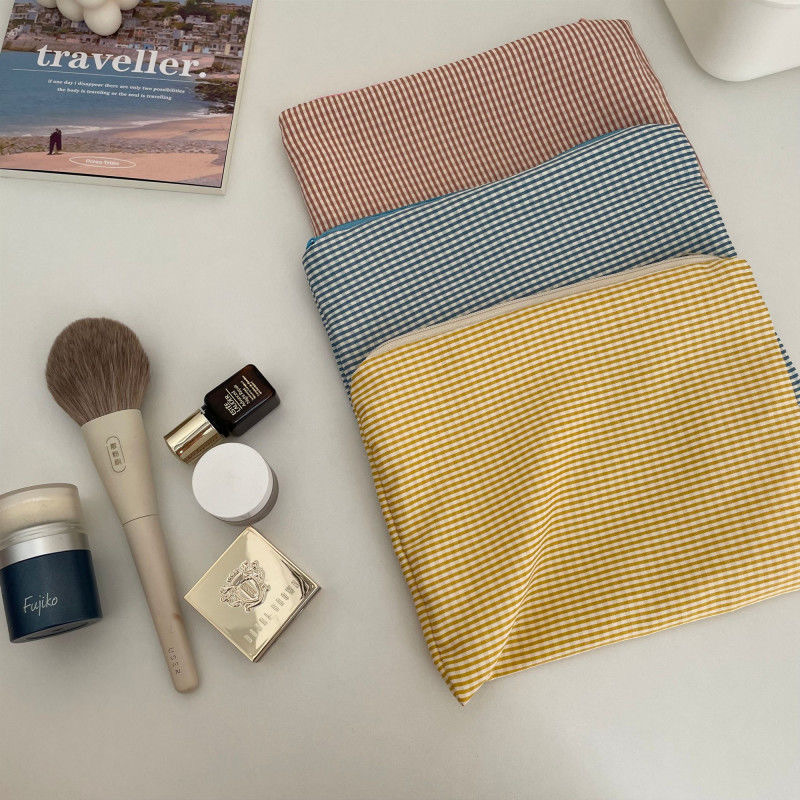 Estilo coreano ins suave bolsa de cosméticos a cuadros Mori simple fresco gran capacidad de lavado bolsa de almacenamiento portátil para salir