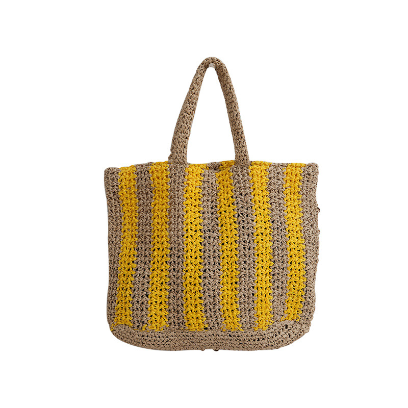 Nueva playa tejida bolsa de viaje de las niñas bolso de mano retro portátil bolsa de paja de gran capacidad bolso de hombro a rayas