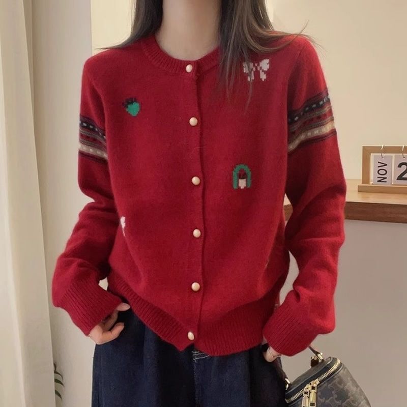 Stylish Autumn and Winter New European-Style Trendy Youthful Embroidered Pattern Single-Breasted Soft High-Quality Knitted Sweater