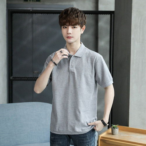 Summer Men's Solid Color POLO Shirt Casual Stand Collar Short Sleeve T-Shirt Japanese Literary Shirt Business Enterprise Advertisement Shirt