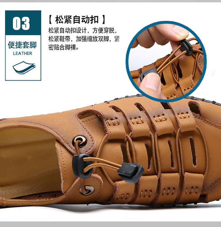 Dép sandal nam quai ngang da bò thật đế mềm thoáng khí kiểu lỗ rỗng — Màu Kaki, Màu nâu vàng, Màu đen chi tiết 8