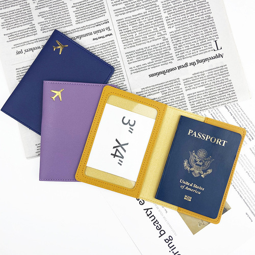 Multicolor gold-plated airplane leather passport bag hand-stitched PU passport holder passport case